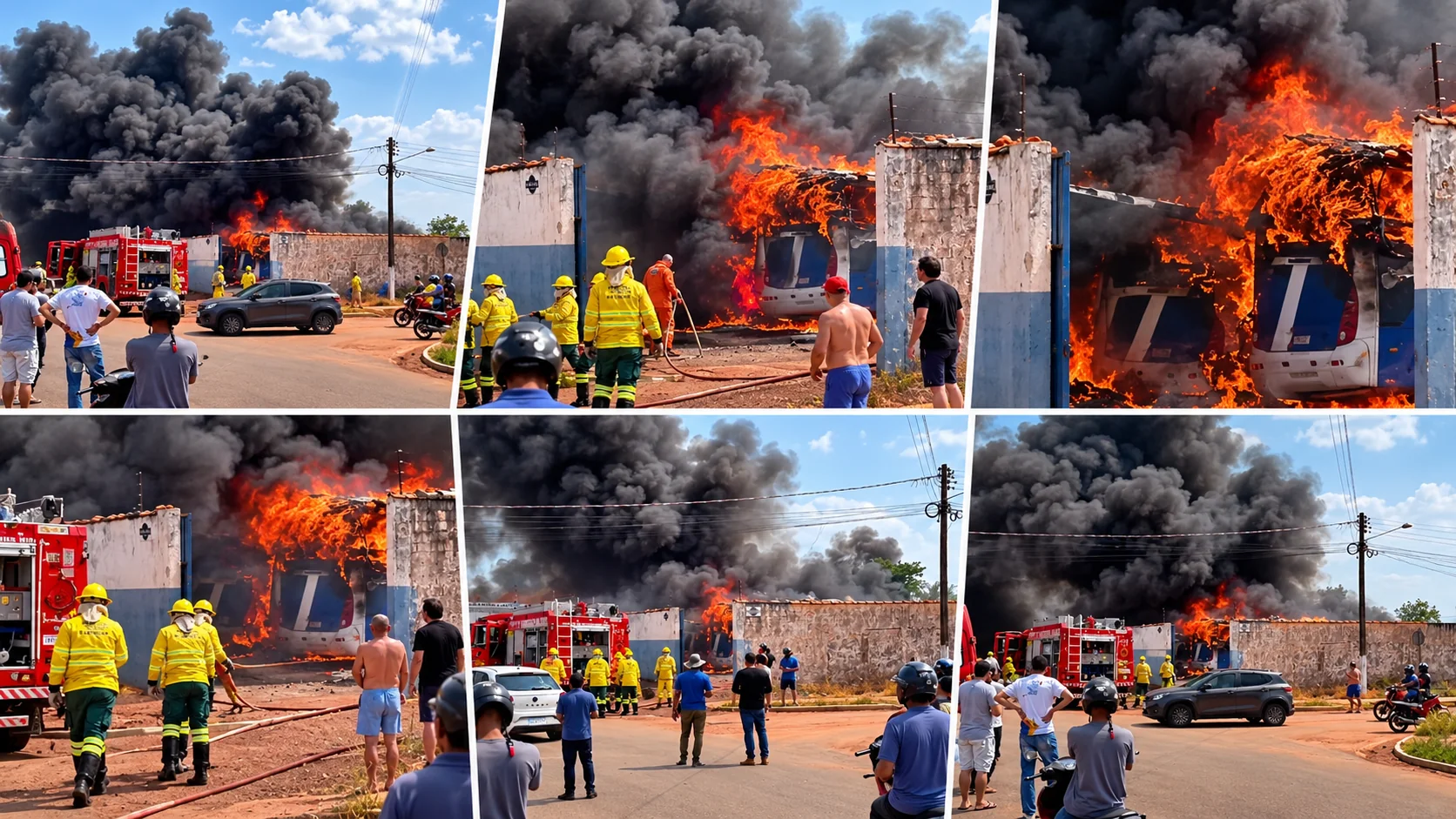 Incêndio de grandes proporções atinge garagem de ônibus em Rolim de Moura